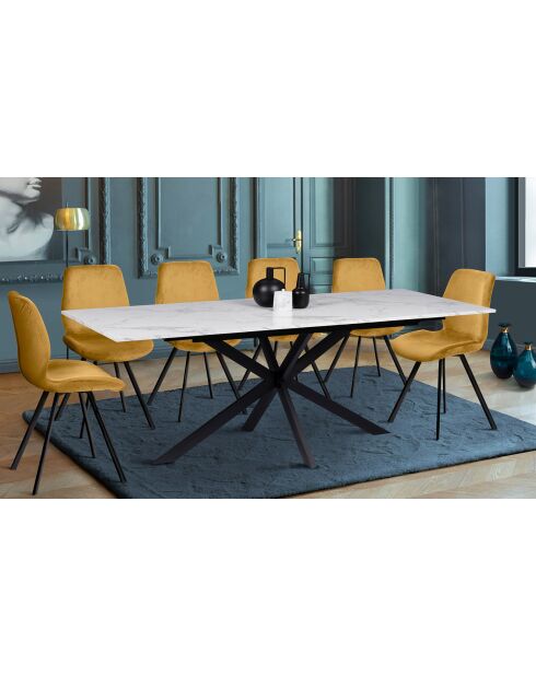 Table repas extensible Glam plateau effet marbre marbre/noir - 160/200x90x77 cm