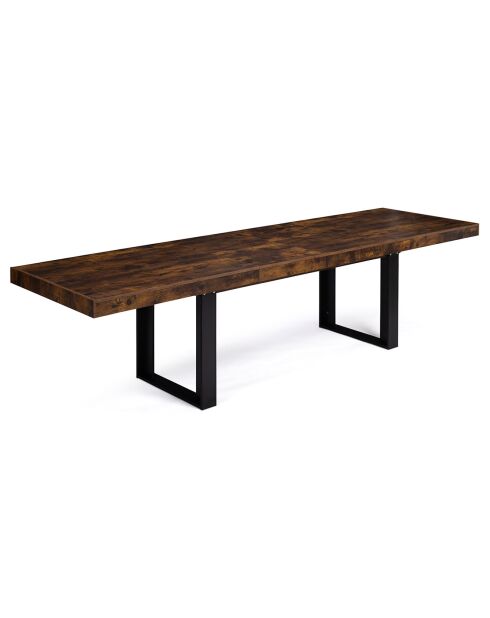 Table repas extensible Brixton plateau effet bois vieilli bois/noir - 200/300x90x75 cm