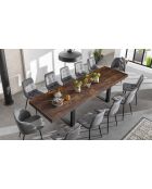 Table repas extensible Brixton plateau effet bois vieilli bois/noir - 200/300x90x75 cm