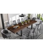 Table repas extensible Brixton plateau effet bois vieilli bois/noir - 200/300x90x75 cm