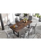 Table repas extensible Brixton plateau effet bois vieilli bois/noir - 200/300x90x75 cm