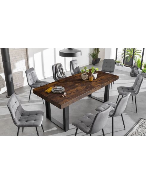 Table repas extensible Brixton plateau effet bois vieilli bois/noir - 200/300x90x75 cm