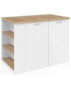 Ilot central de cuisine Dario avec rangements bois/blanc - 120x70x90 cm