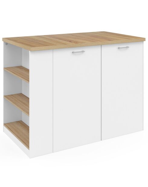 Ilot central de cuisine Dario avec rangements bois/blanc - 120x70x90 cm