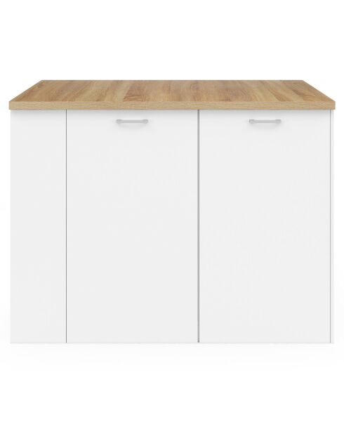 Ilot central de cuisine Dario avec rangements bois/blanc - 120x70x90 cm