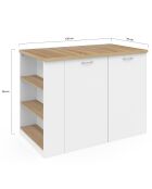 Ilot central de cuisine Dario avec rangements bois/blanc - 120x70x90 cm