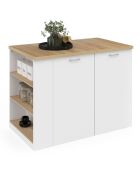 Ilot central de cuisine Dario avec rangements bois/blanc - 120x70x90 cm