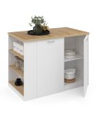 Ilot central de cuisine Dario avec rangements bois/blanc - 120x70x90 cm