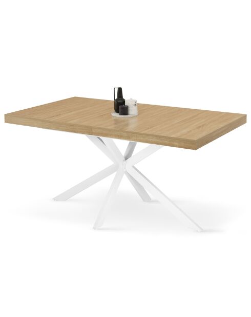 Table repas extensible Memphis plateau avec rangement bois/blanc  - 160-200x90x75.5 cm