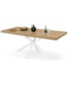 Table repas extensible Memphis plateau avec rangement bois/blanc  - 160-200x90x75.5 cm