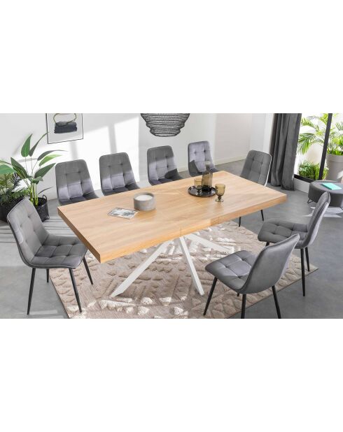 Table repas extensible Memphis plateau avec rangement bois/blanc  - 160-200x90x75.5 cm