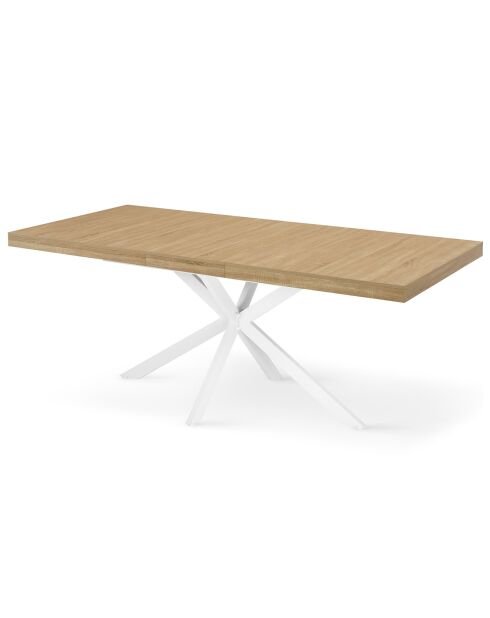 Table repas extensible Memphis plateau avec rangement bois/blanc  - 160-200x90x75.5 cm