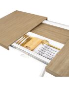 Table repas extensible Memphis plateau avec rangement bois/blanc  - 160-200x90x75.5 cm