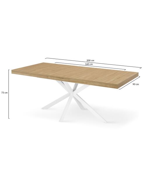 Table repas extensible Memphis plateau avec rangement bois/blanc  - 160-200x90x75.5 cm