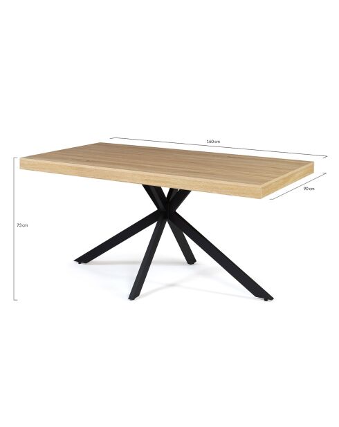 Table repas Brixton plateau et pieds croisés bois/noir - 160x90x75 cm