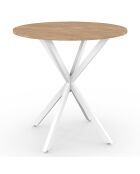 Table repas Soline plateau rond pieds croisés bois/blanc  - D.80x75 cm