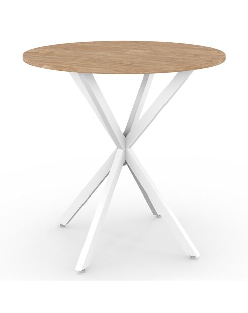 Table repas Soline plateau rond pieds croisés bois/blanc  - D.80x75 cm