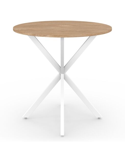 Table repas Soline plateau rond pieds croisés bois/blanc  - D.80x75 cm