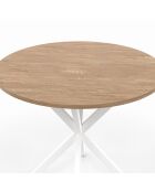 Table repas Soline plateau rond pieds croisés bois/blanc  - D.80x75 cm