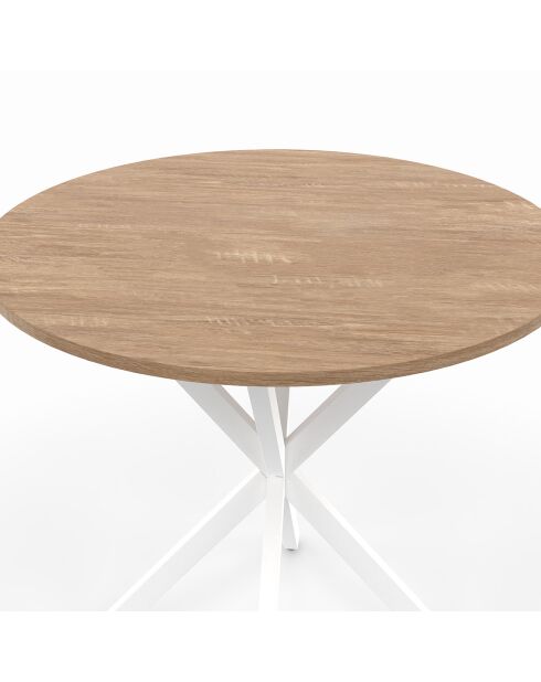 Table repas Soline plateau rond pieds croisés bois/blanc  - D.80x75 cm