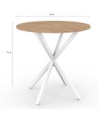 Table repas Soline plateau rond pieds croisés bois/blanc  - D.80x75 cm