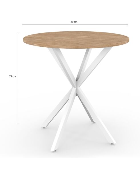 Table repas Soline plateau rond pieds croisés bois/blanc  - D.80x75 cm