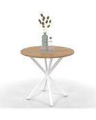 Table repas Soline plateau rond pieds croisés bois/blanc  - D.80x75 cm