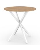 Table repas Soline plateau rond pieds croisés bois/blanc  - D.80x75 cm