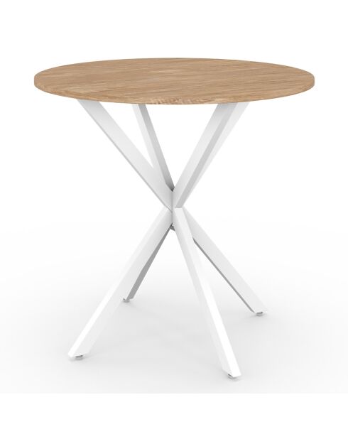 Table repas Soline plateau rond pieds croisés bois/blanc  - D.80x75 cm