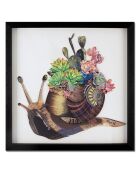 Tableau collage 3D 'Escargot avec fleurs 2' multicolore - 40x40x3 cm