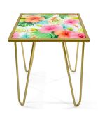 Table d'appoint de canapé 'Fleurs tropicales' multicolore - 55x45x45 cm