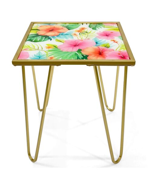 Table d'appoint de canapé 'Fleurs tropicales' multicolore - 55x45x45 cm