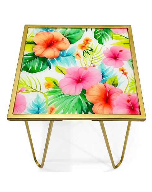 Table d'appoint de canapé 'Fleurs tropicales' multicolore - 55x45x45 cm