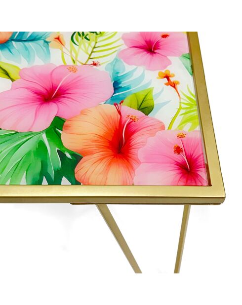 Table d'appoint de canapé 'Fleurs tropicales' multicolore - 55x45x45 cm