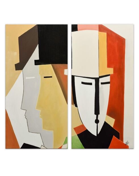 Peinture 'Visages abstraits' multicolore - 100x100x3.5 cm