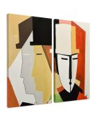 Peinture 'Visages abstraits' multicolore - 100x100x3.5 cm