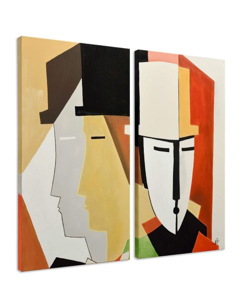 Peinture 'Visages abstraits' multicolore - 100x100x3.5 cm