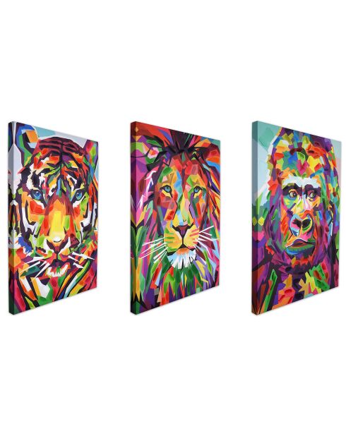 Tableau 'Tris Animaux Pop Art' multicolore - 70x150x3.5 cm