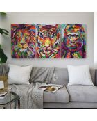 Tableau 'Tris Animaux Pop Art' multicolore - 70x150x3.5 cm