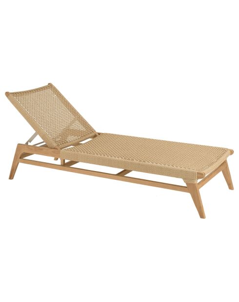 Bain de soleil en teck naturel et rotin synthétique bois - 205x 72.5 x36 cm