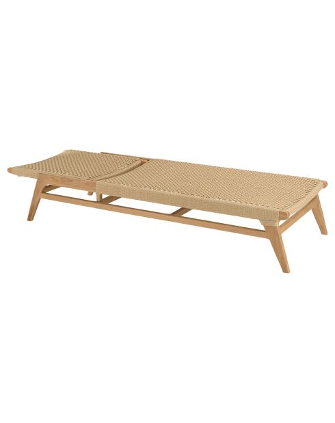 Bain de soleil en teck naturel et rotin synthétique bois - 205x 72.5 x36 cm