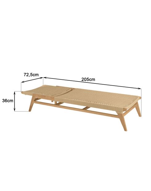 Bain de soleil en teck naturel et rotin synthétique bois - 205x 72.5 x36 cm