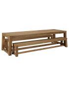 Mobili da giardino: 1 tavolo e 2 panche in legno di teak riciclato