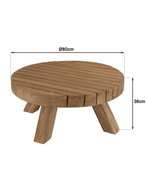 Ronde salontafel voor in de tuin gerecycled teakhout - D.80x36 cm