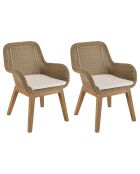 2 Fauteuils jardin rotin synthétique et coussin bois - 60x65x84 cm