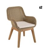 2 Fauteuils jardin rotin synthétique et coussin bois - 60x65x84 cm