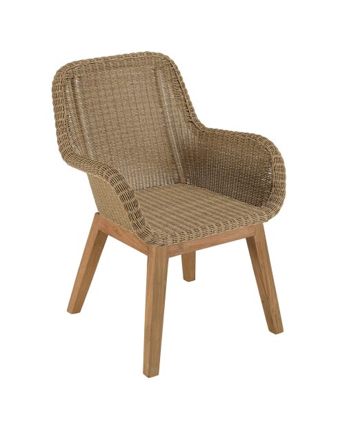 2 Fauteuils jardin rotin synthétique et coussin bois - 60x65x84 cm