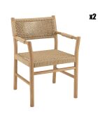 2 Fauteuils jardin accoudoirs teck rotin synthétique bois - 57.5 x59x82 cm