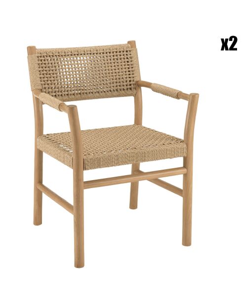 2 Gartensessel, Armlehnen, Teakholz, synthetisches Rattan, Holz - 57,5 x 59 x 82 cm