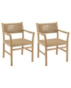 2 Fauteuils jardin accoudoirs teck rotin synthétique bois - 57.5 x59x82 cm